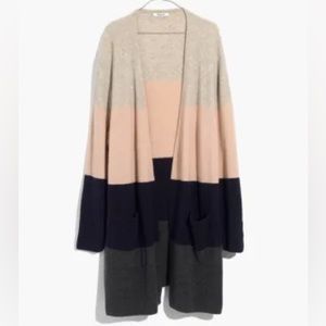 Madewell Kent Long striped cardigan neutral charcoal grey oatmeal blush navy